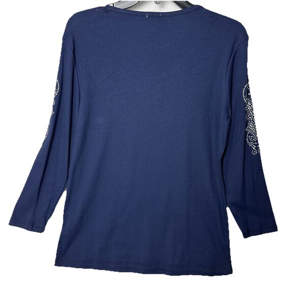 Reba Navy Rhinestone Studded Ribbed Stretch Western Cowgirl Glam Shirt XL NWT - Picture 4 of 10